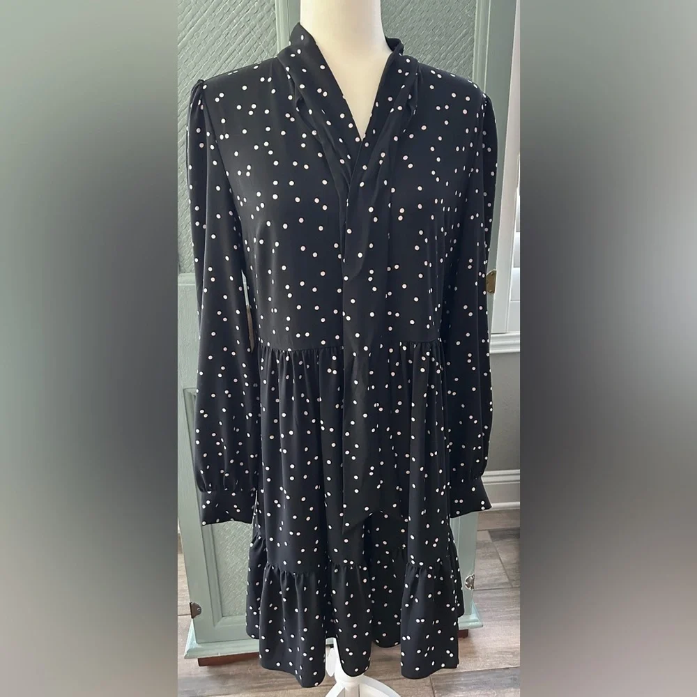 Kate Spade scatter dot shirt dress with tie neck
